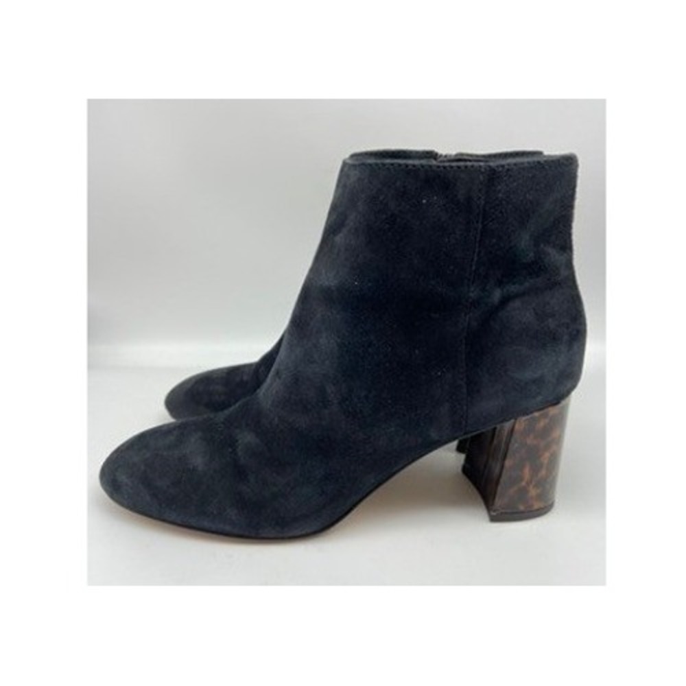 Ann Taylor Boots Womens Sz 8 Black Suede Tortoiseshell Block Heel Ankle Side Zip